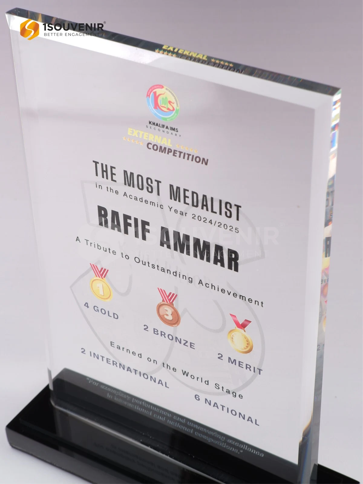 Plakat Akrilik The Most Medalist in The Academic Year sebagai Penghargaan dari Khalifa IMS DETAIL-PA723 Plakat Akrilik The Most Medalist