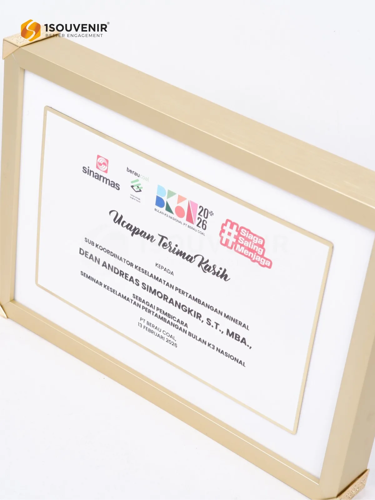 Plakat Frame Ucapan Terima Kasih untuk Narasumber Seminar Keselamatan Pertambangan Bulan K3 Nasional DETAIL-PF311 Plakat Frame Seminar Keselamatan Pertambangan