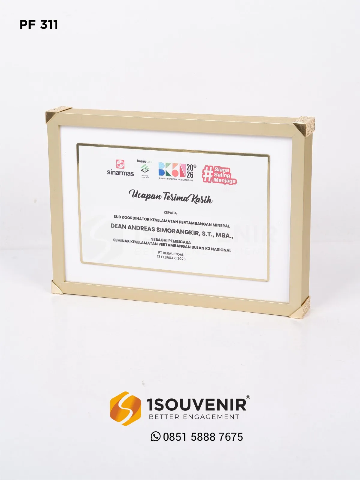 Plakat Frame Ucapan Terima Kasih untuk Narasumber Seminar Keselamatan Pertambangan Bulan K3 Nasional PF311 Plakat Frame Seminar Keselamatan Pertambangan