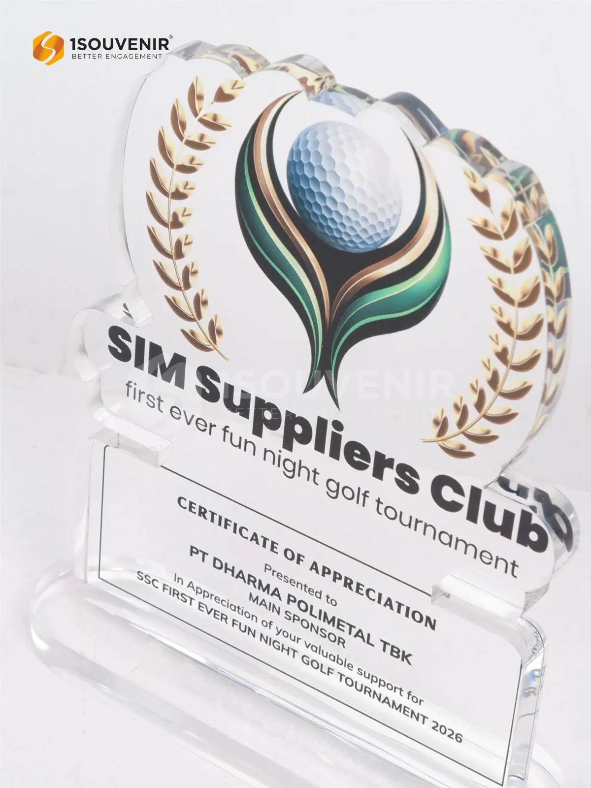 Plakat Akrilik Apresiasi Main Sponsor SSC First Ever Fun Night Golf Tournament 2026 dari SIM Suppliers Club DETAIL-PA856 Plakat Akrilik SIM Suppliers Club