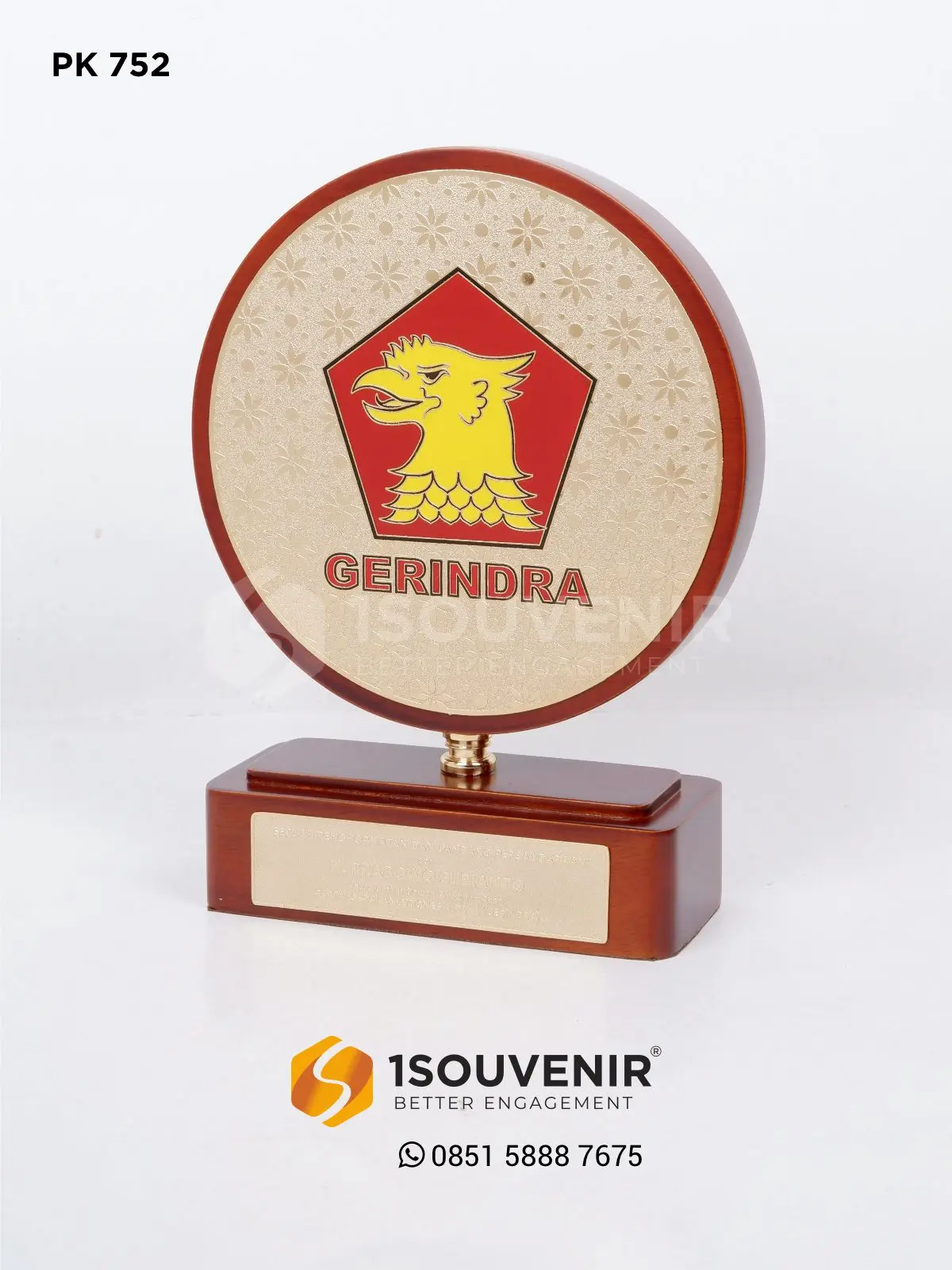 Plakat Kayu Bulat Cendera Mata Partai Gerindra PK752 Plakat Kayu Bulat Partai Gerindra